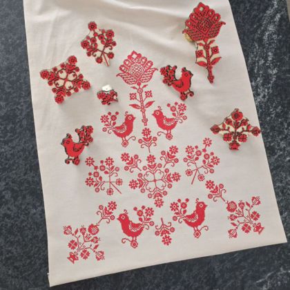 штампи вибійки Барвистий сад з пташками